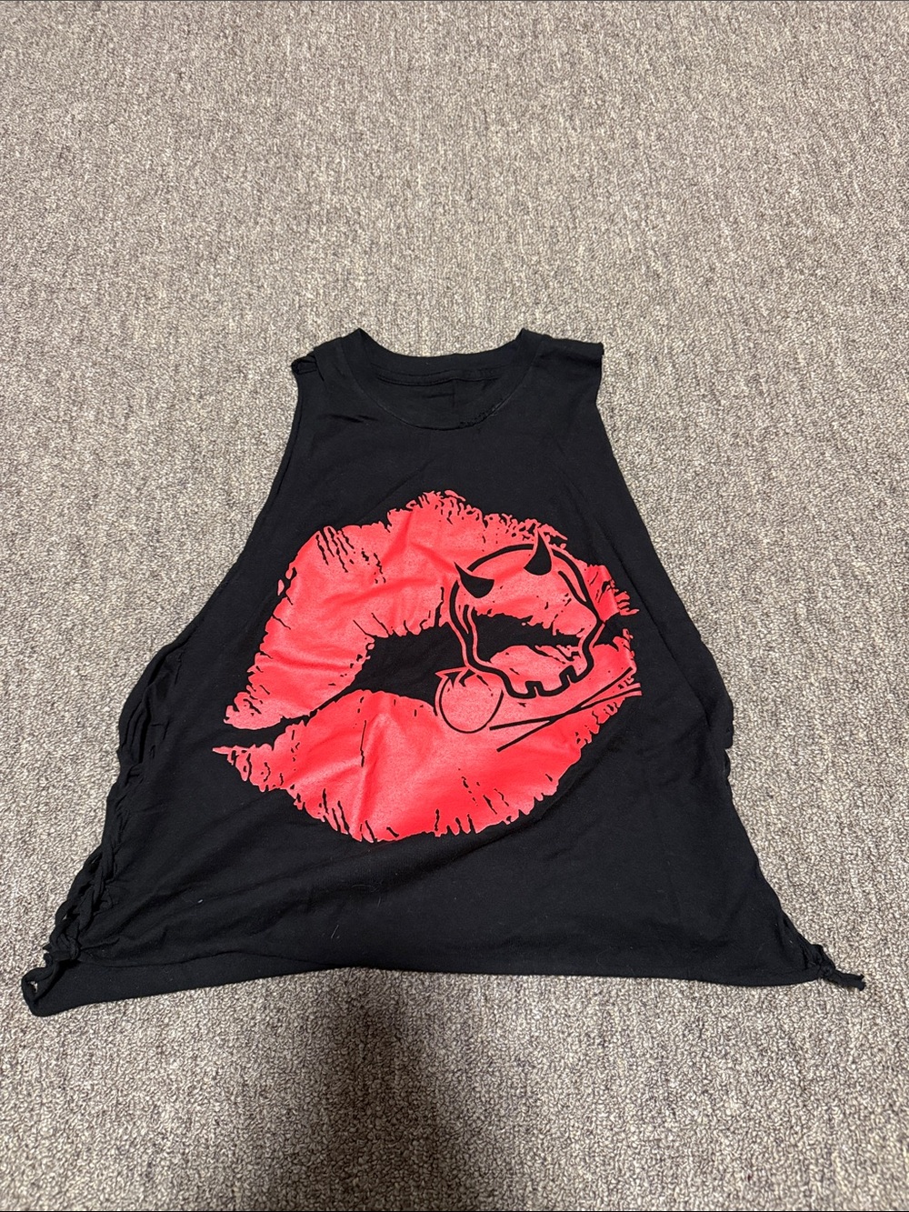 Black Tank Top with Red Kiss Graphic - Women's Sleeveless Tee